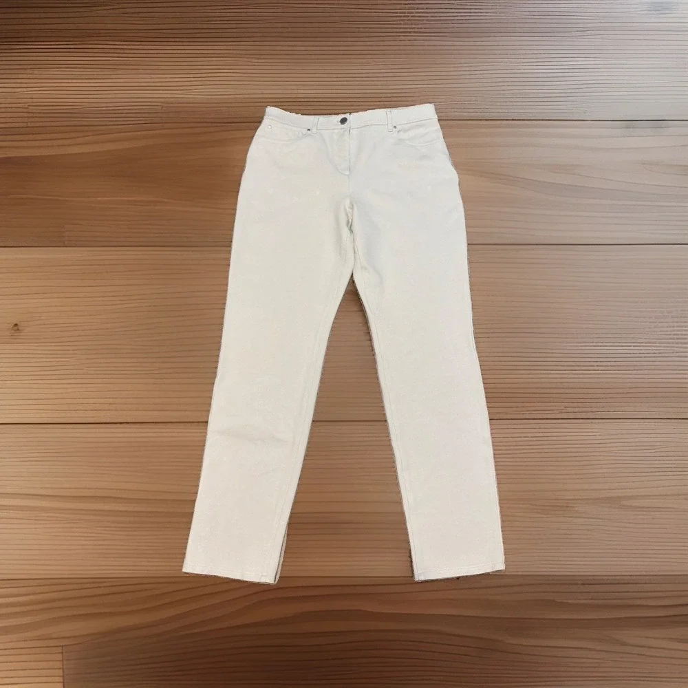 Chico's So Slimming Women Pant Size 1.5 Ivory Pockets Elastic Waist Straight Leg